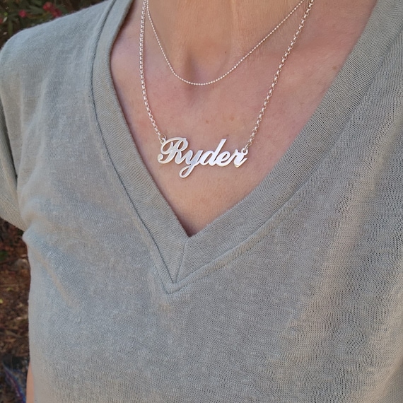 Large Name Necklace Classic Script Personalized Big Nameplate