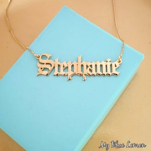 Gold Name Necklace Old English Stephanie Style