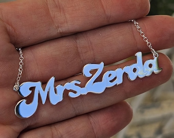 Double Name Necklace Retro 70's Mrs.Style Sterling Silver or Gold Plated