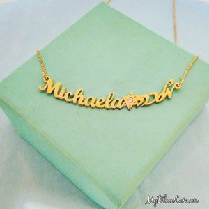 Curved Two Name Necklace 18k Gold Plated
