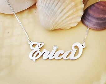 Erica Style Sterling Silver 925 Name Necklace Nameplate and Chain