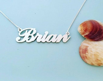 Personalized Nameplate Necklace Sterling Silver Script Classic Brian Style