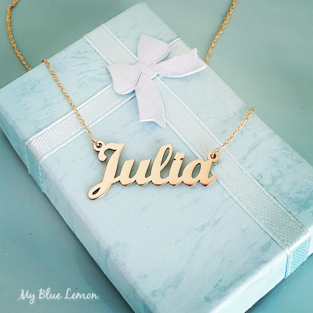 Julia Gold Name Necklace Solid 14k 