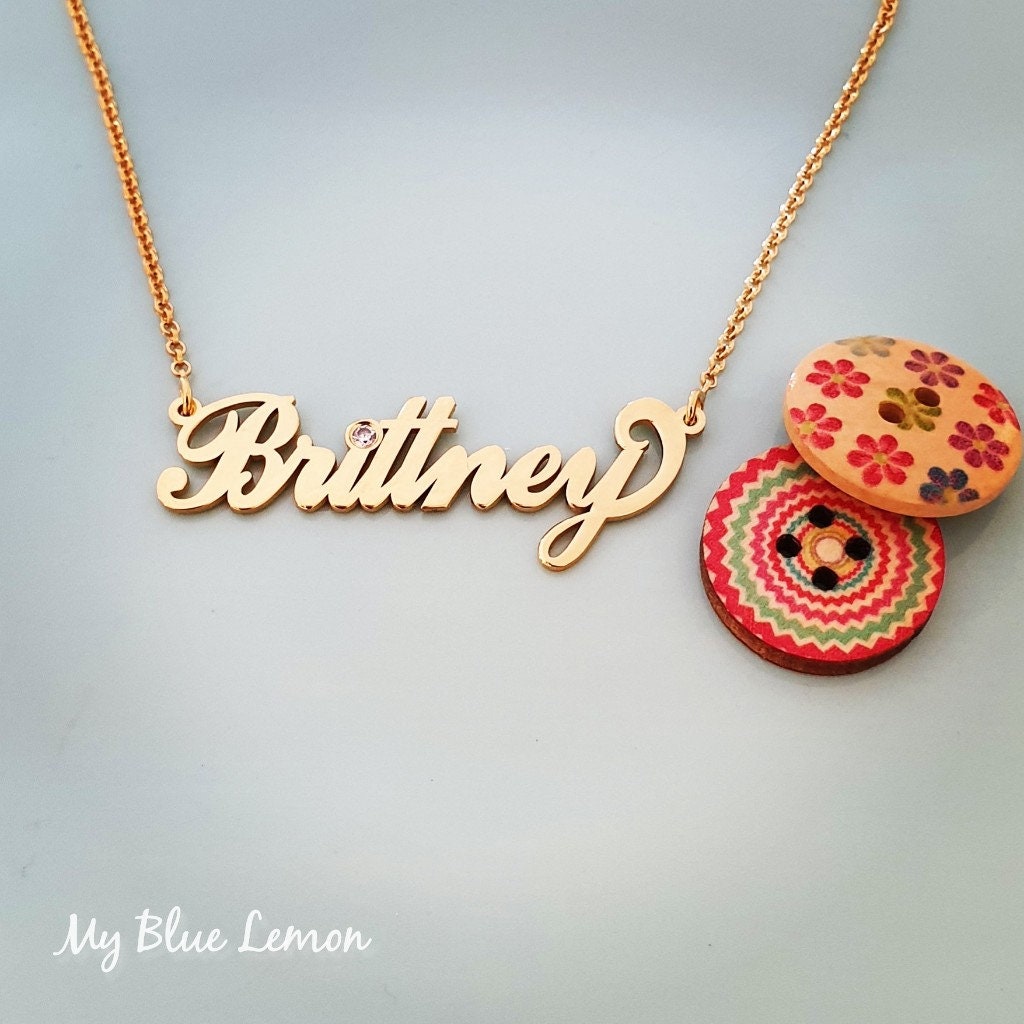 Brittney Name Necklace March Birthstone 