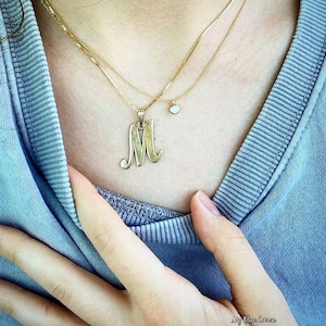 14k Solid Yellow Gold Initial Pendant Necklace - Large Letter