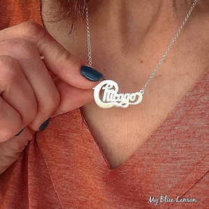 Chicago Necklace Chicago Pendant Sterling Silver 925 Hand-Made Chicago Nameplate Necklace