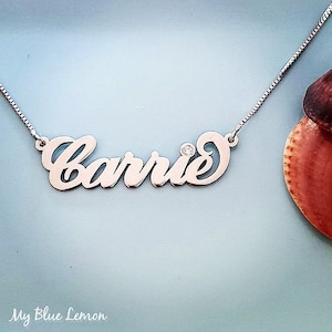 Solid 14k White Gold Name Necklace Carrie Style! ANY NAME Personalized Jewelry