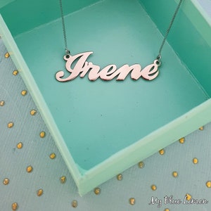 Solid 14k White Gold Name Necklace Classic Script Personalized Customized Jewelry