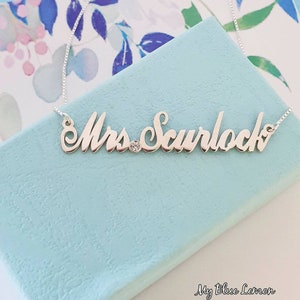 Personalized Sterling Silver Mrs. Name Necklace with Birthstone