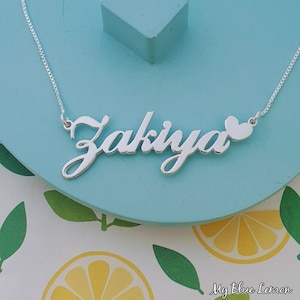 Nameplate Necklace Sterling Silver Classic Script Heart Charm Real Sterling 925 ORDER ANY NAME!