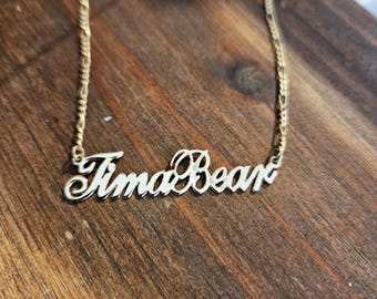 Name Necklace REAL Solid 14k Gold Two Names Double Name Word Chain Alegro Style