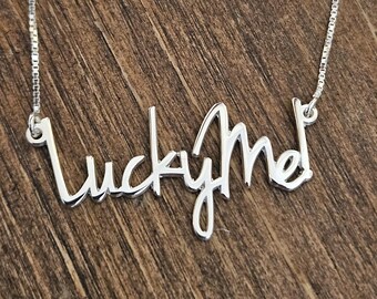Sterling Silver Custom Two Names Necklace: Lucky Me! Style Double Capital Nameplate