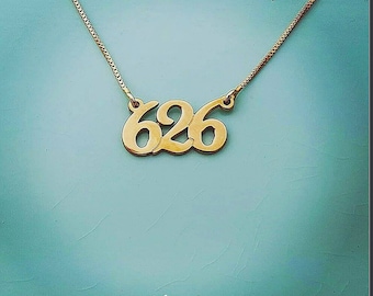 Area Code Necklace Pendant Charm Gold