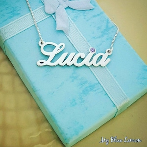 White Gold Personalized Necklace • Solid 14k White Gold Nameplate Necklace