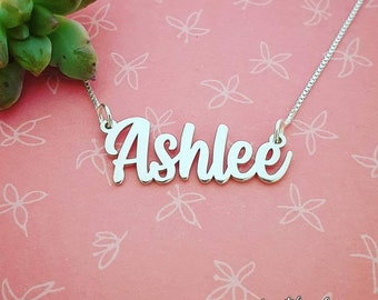 Sterling Silver 925 Name Necklace Personalized Nameplate and Chain Samantha Style