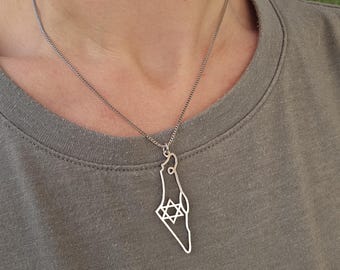 Map of Israel with Star of David Stainless Steel