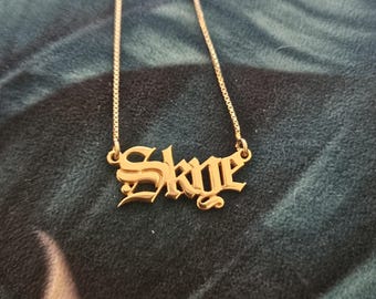 Petite Custom 18k Gold Plated Name Necklace: Gothic Old English Style 11mm