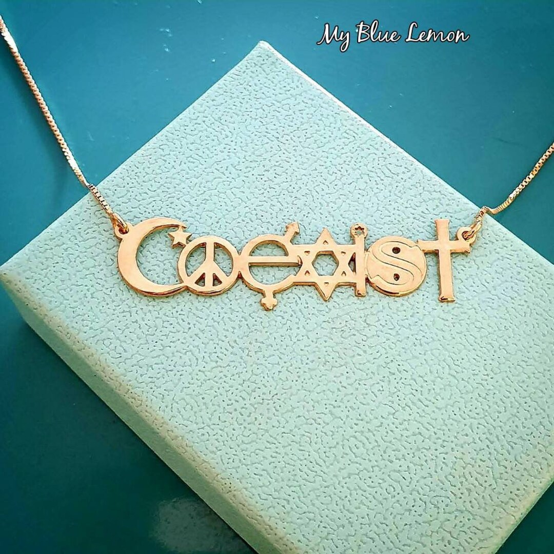 Coexist Necklace Solid 14k Yellow or White Gold Pendant and Chain - Etsy