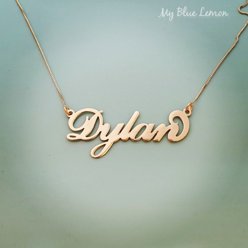 Dylan Name Necklace Gold Necklace Hand Made Gift For Her My Name In Gold Name Tag Gold Jewelry Nameplate Order Any Name