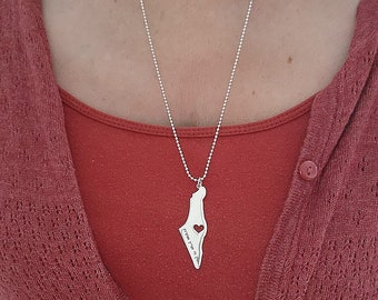 Handmade Sterling Silver Map of Israel Pendant Necklace