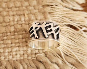 Sterlingzilver YHWH in paleo oud-hebreeuws 8-12 mm brede band