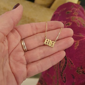 Custom 18k Gold Plated Number Necklace: Gothic Old English Style