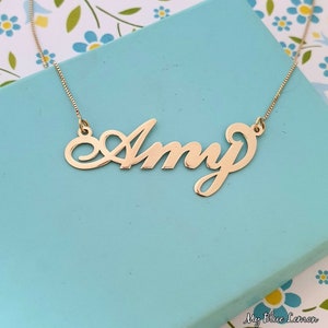 Name Necklace Solid 14k Gold Genuine Real Gold DOUBLE WEIGHT/QUALITY Sarah Style 14 karat Chelsea Carrie Brian Dylan