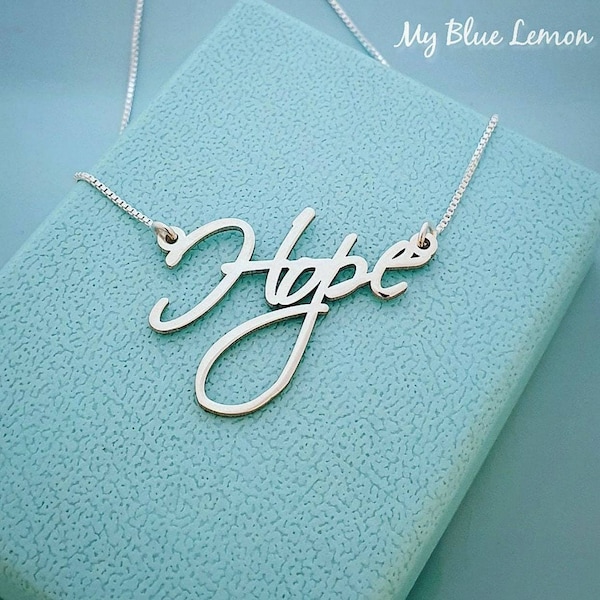 Hope Faith Love Inspirational Word Pendant Necklace ORDER ANY NAME or Word Artistic Font Gift of Hope Healing