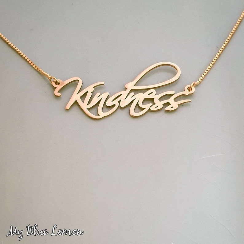 Smile Love Order Any Word Or Name Kindness Gold Pendnat Name Tag Necklace Happiness Feel Good Jewelry