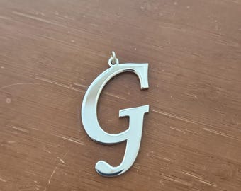 XXL Big Initial Pendant Print MC Style Solid Sterling Silver 925 40mm tall