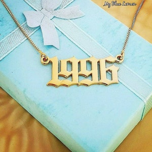 Custom 18k Gold Plated Number Necklace: Gothic Old English Style