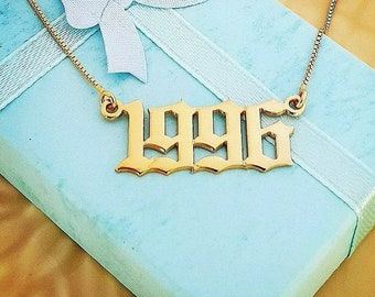 Customized Year Necklace Area Zip Code Date Personalized Number Pendant 18k Gold Plated 1996 1990 1994 1998 ANY YEAR!