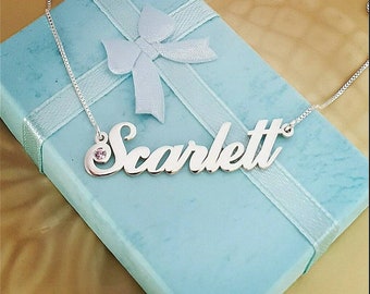 Silver Name Necklace Birthstone Necklace ORDER ANY NAME Personalized Name Necklace Custom made Necklace With My Name Scarlett Style