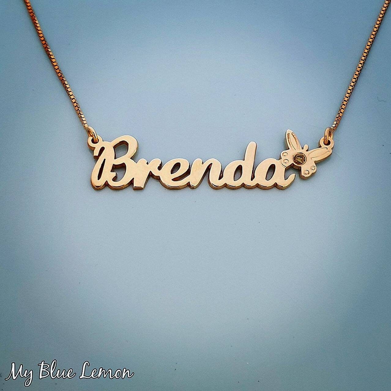 Small Gold Name Necklace Butterfly 