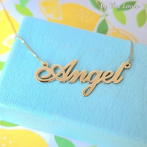 14k Solid Gold Name Necklace: Personalized Angel Style Nameplate