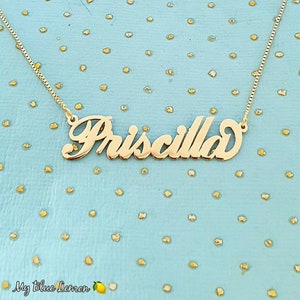 Name Necklace Solid 14 karat Genuine Gold Priscilla Style 11mm Capital