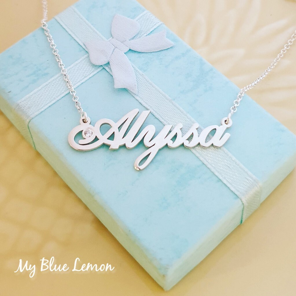 Sterling Silver Name Necklace Alyssa Birthstone Style Classic