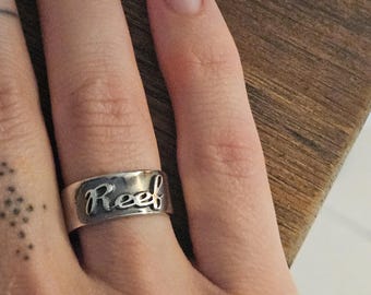 Personalized Ring with Name or Word Steing Silver Script Font
