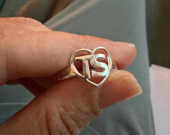 Sterling Silver Initial Ring, Personalized Two-Letter Signet, Custom Monogram Band for Him or Her