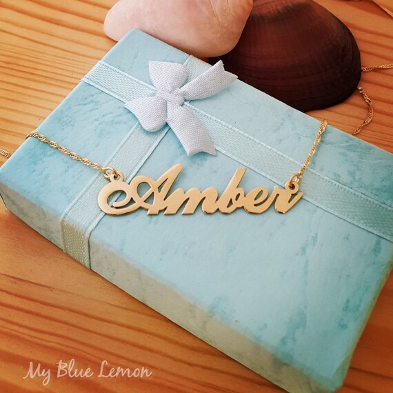 Amber Name Necklace Order Any Name 14K 