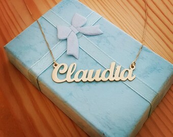 Claudia Name Necklace Real Gold Jewelry 