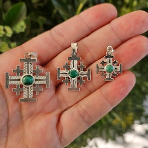 Jerusalem Cross Sterling Silver Pendant: Eilat Stone, Made in Israel