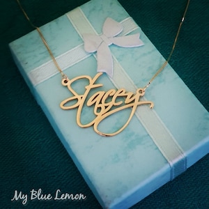 Name Necklace 14 karat Gold Pure Real Solid 14k Gold Stacey Style • Personalized ORDER ANY NAME or Word