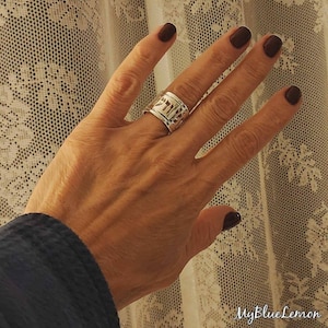 Hebrew Ring Personalized Extra Wide Solid Sterling Silver 925 Biblical Verse Blessing Name Ring Wide Band 14k Yellow and 14k White Gold