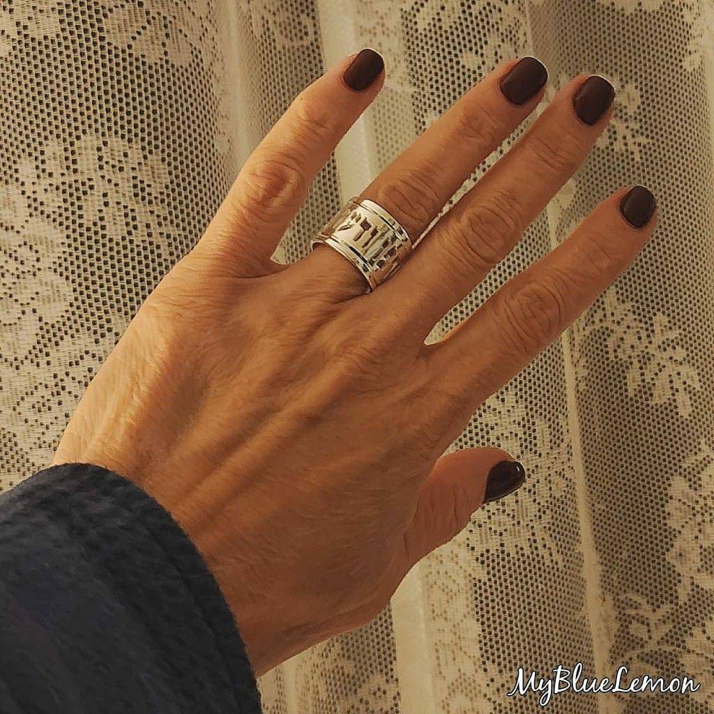 Hebrew Ring Personalized Extra Wide Solid Sterling Silver 925 Biblical Verse Blessing Name Ring Wide Band 14k Yellow and 14k White Gold
