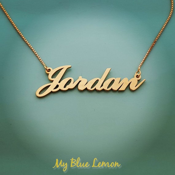 14k Gold Jordan Large Name Necklace Large Men's Name Tag Etsy