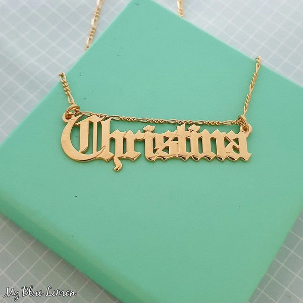 Personalized Name Necklace • Large Christina Style Old English Font • Sterling Silver 925 or 28k Gold Plated