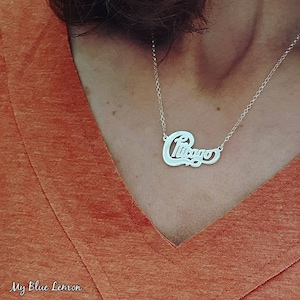 Chicago Necklace, Chicago Logo Pendant,  Handmade Illinois Necklace