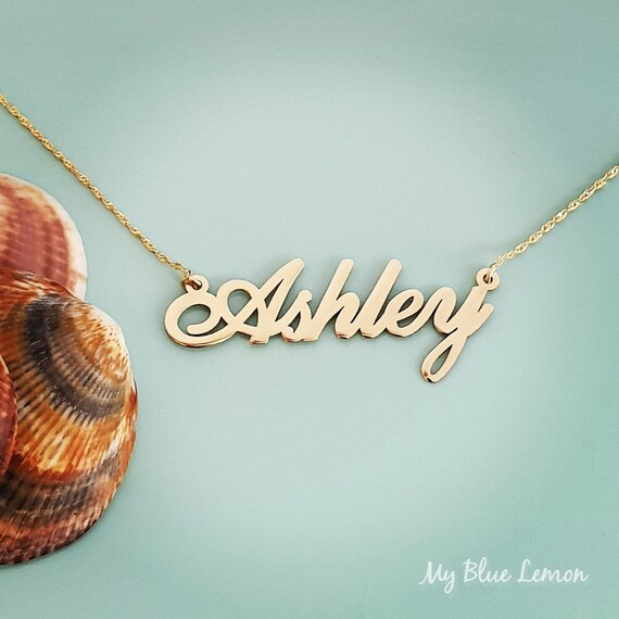 Ashley Name Necklace Solid 14k Gold Etsy