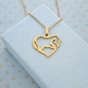 Gold Horse Necklace Heart shaped Pendant